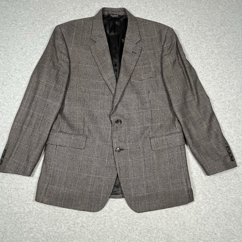 Jos A Bank Men's 44R‎ Blazer Sport Coat Black Gray Houndstooth Check Silk Wool - Picture 6 of 13